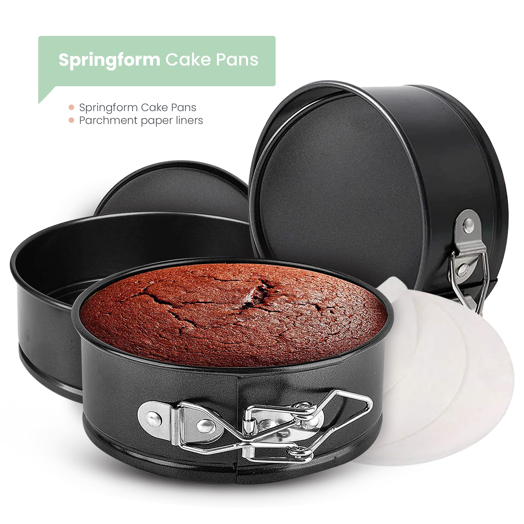 RFAQK 100PCs Cake Pan Sets for Baking + Cake Decorating Kit: 3 Non-Stick  Springform Pans Set (4, 7, 9 inches), Piping Tips, Cake Leveler –
