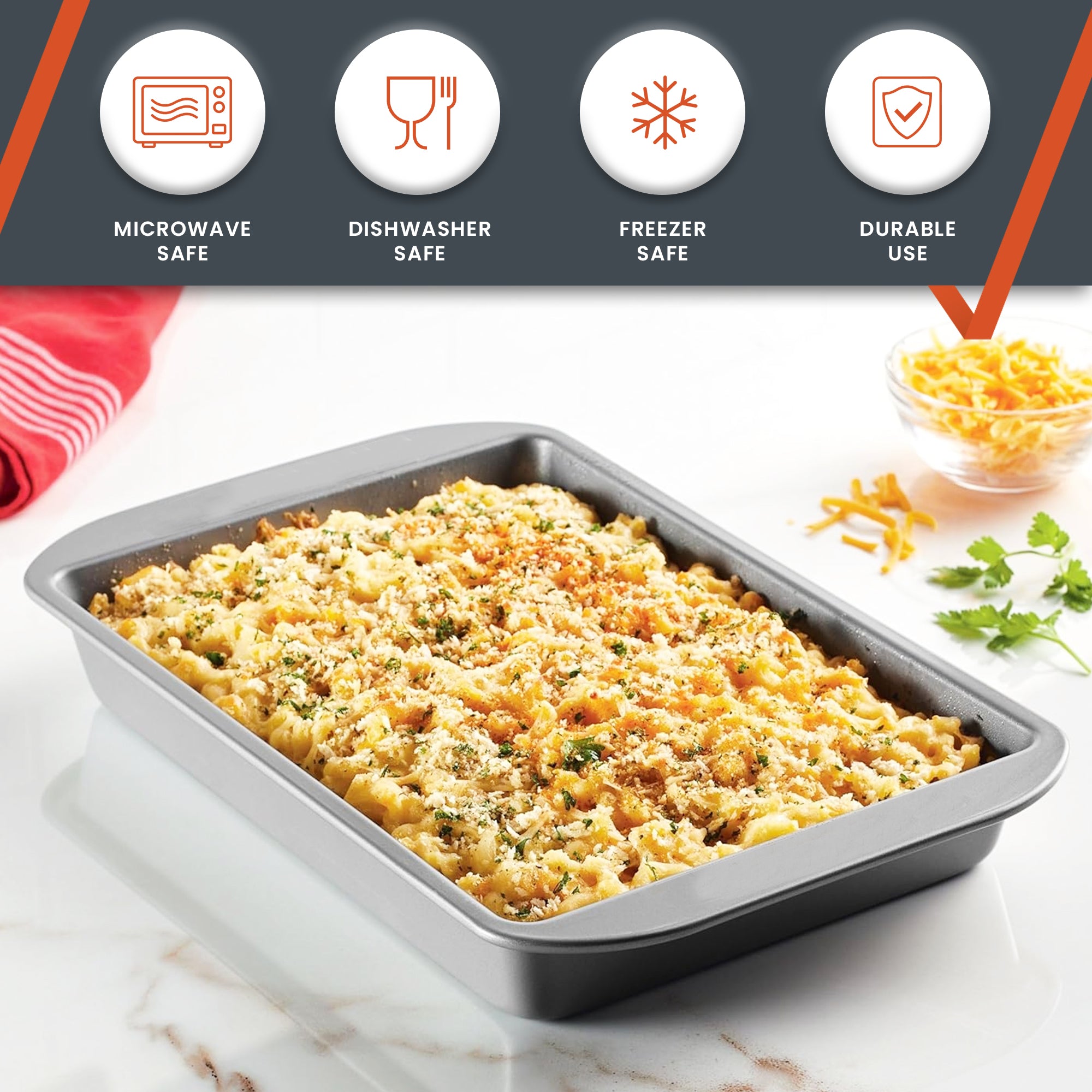 Nonstick Bakeware Baking Pan With Lid / Nonstick Cake Pan With Lid, Rectangle - 9 Inch x 13 Inch, Gray