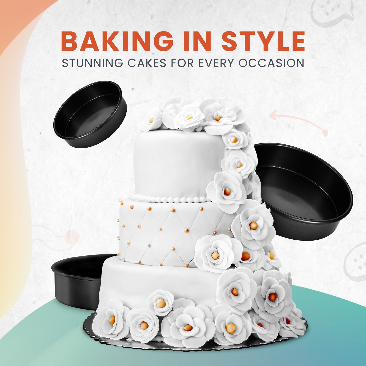5233128 Professional Non-Stick 3-Piece Round Cake Pan Bakeware Set, Gray