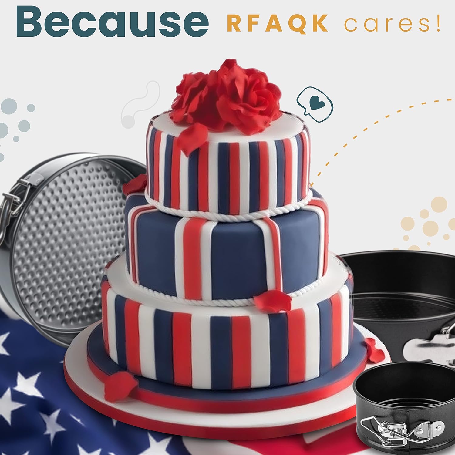 RFAQK 6,8,10 Inch Springform Cake Pan -Round Nonstick Baking Set with Removable Bottom, Leakproof Cheesecake Pan with 90 Parchment Papers