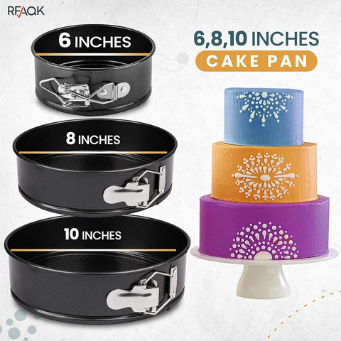 RFAQK 6,8,10 Inch Springform Cake Pan -Round Nonstick Baking Set with Removable Bottom, Leakproof Cheesecake Pan with 90 Parchment Papers
