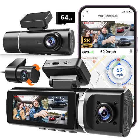 Dash Cam Front and Rear Inside 3 Channel-3.2’’ IPS Screen, Three Way Triple Dashcam for Cars, 1440P+1440P+1080P with STARVIS IR Night Vision, 24H Parking Mode, Motion Detection, WDR